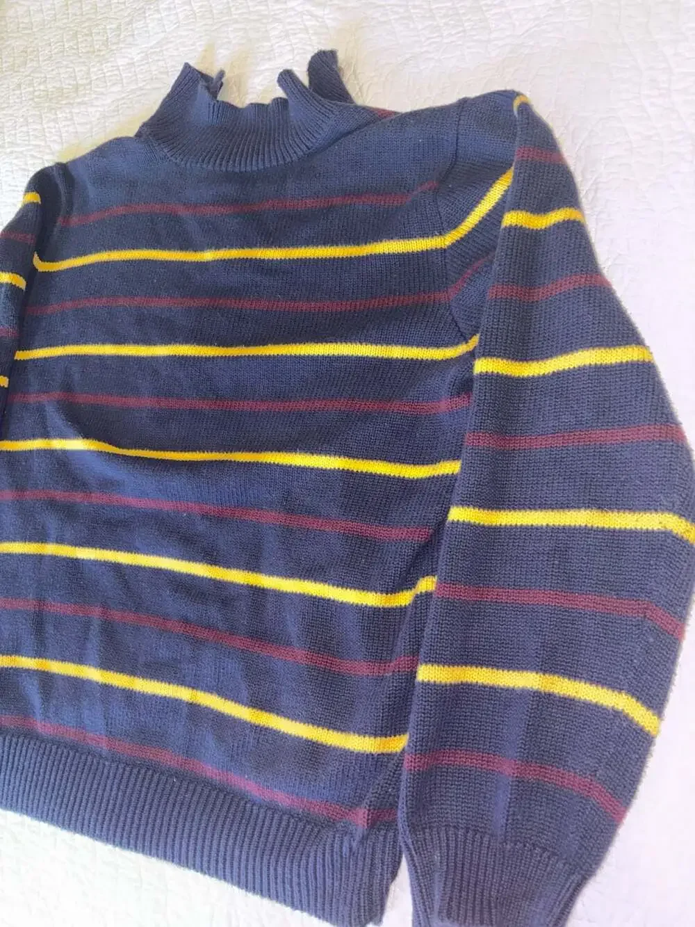 Vintage Polo RalphLauren Striped Cotton Henley Sweater Navy Yellow Men’s XL Knit